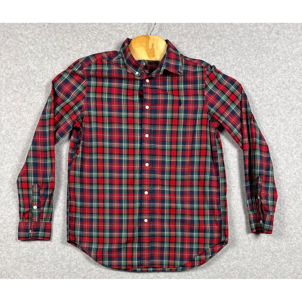 Polo Ralph Lauren Button Down Shirt Boys XL Red Plaid Excellent Long Sleeve